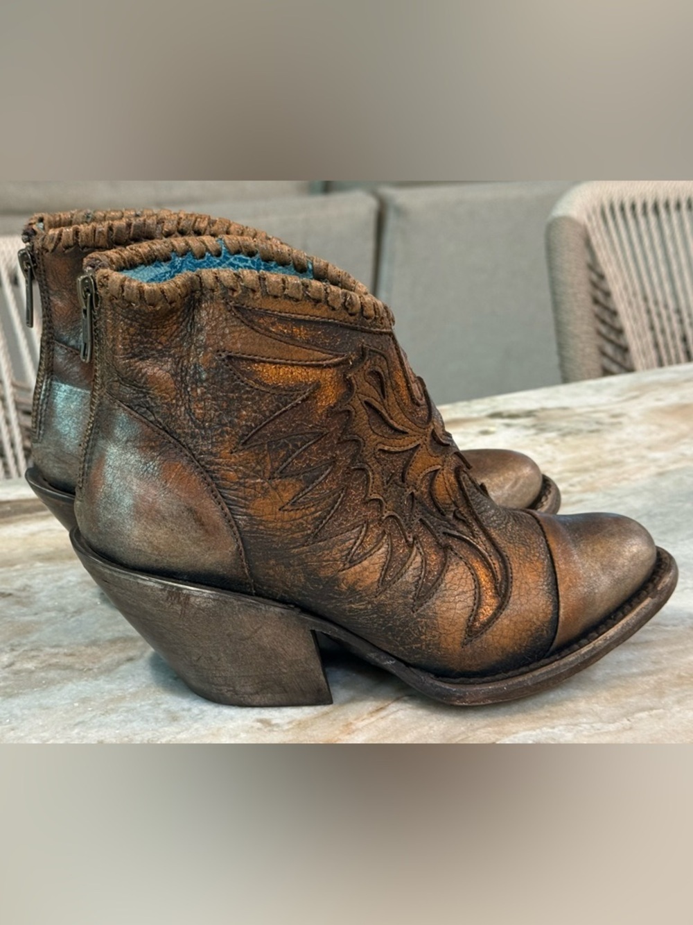 Women’s CORRAL brown leather glitter distressed ankle western boots- Size 6 - Picture 4 of 10